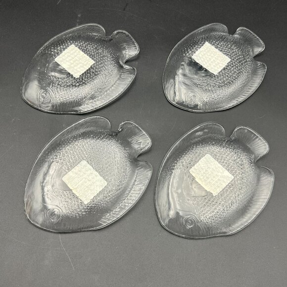 4 Vintage Arcoroc Fish Appetizer Plates Poisson Tempered Glass 6.5” France NOS - Picture 5 of 10